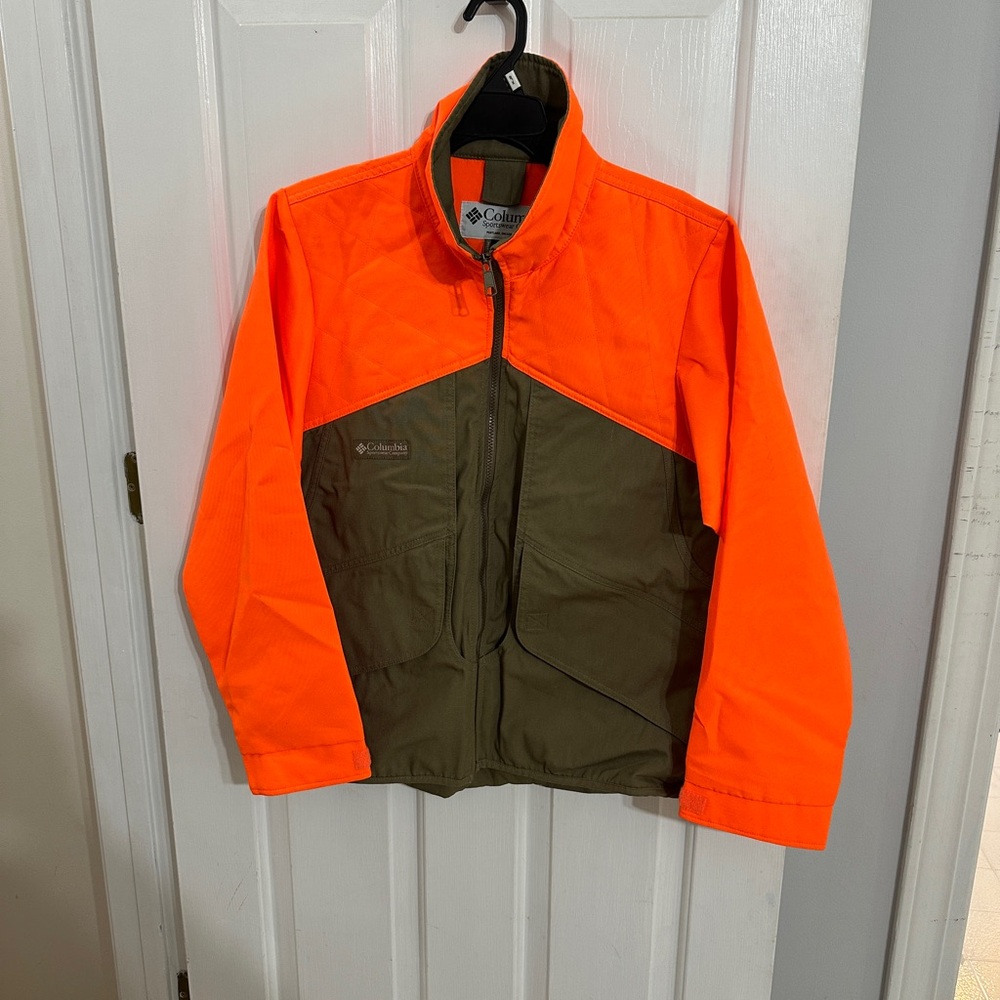 Columbia blaze orange and brown women’s Field Coat perfect for bird hunting